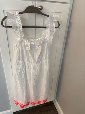 J.Crew White Ruffle Strap Dress with Neon Floral Hem